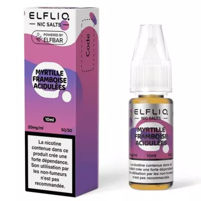 E-Liquid Sels de Nicotine Myrtille Framboise Acidulée - Elfliq - 10ml - Elf Bar 0