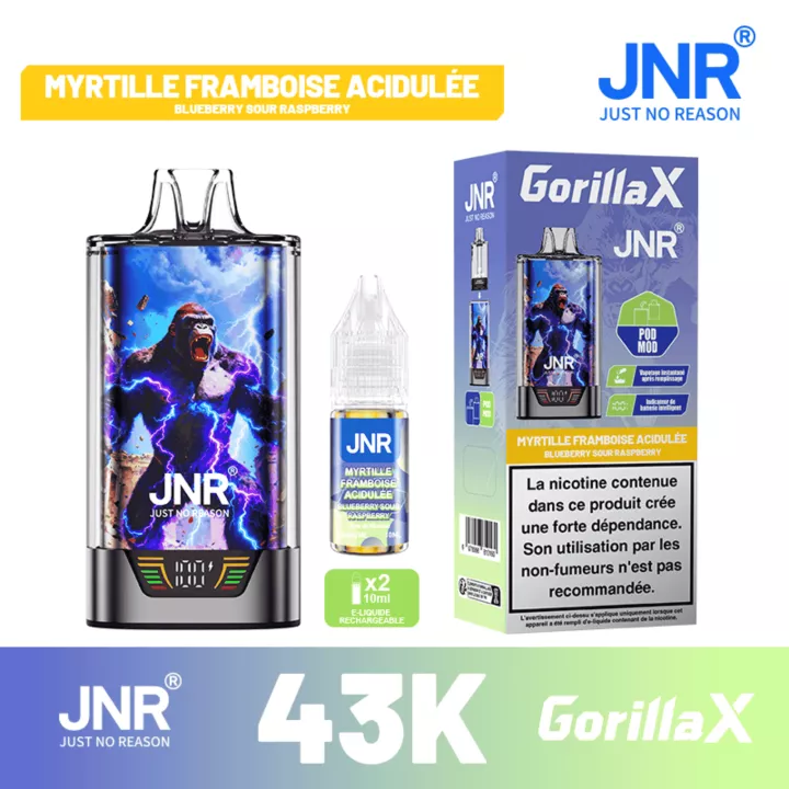 Puff saveur myrtille framboise acidul&eacute;e | Gorilla X 43K | JNR