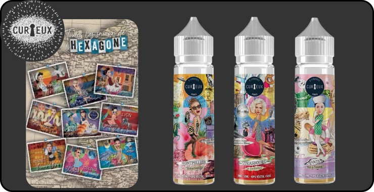 E-Liquid-Reihe Hexagone zum Thema franz&ouml;sische St&auml;dte, von Curieux.
