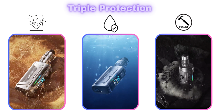 triple protection du kit Aegis Legend 5 : poussi&egrave;re, eau, chocs