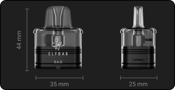 Dimensions de la cartouche ELFX Mega de 5 ml.