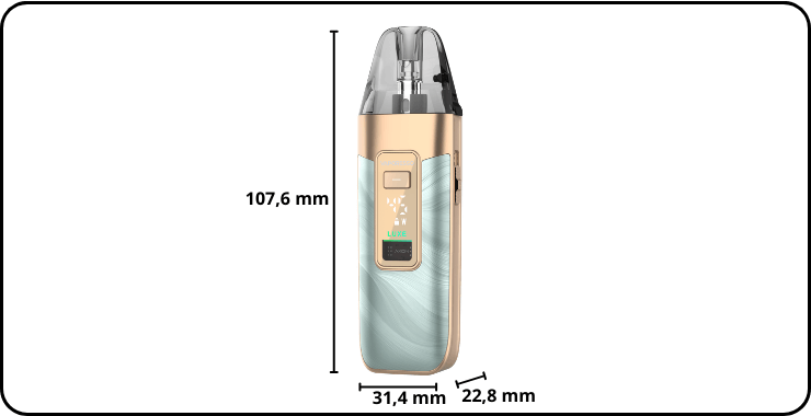Dimensions pr&eacute;cises du Luxe X3 : hauteur 107,6 mm, largeur 31,4 mm, &eacute;paisseur 22,8 mm