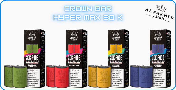 Packaging des cartouches crown bar 30K hyper max advanced de Al Fakher