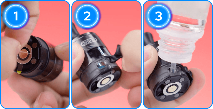 Schritte zum Befüllen des Pods des Drag H40 Pro Kits.