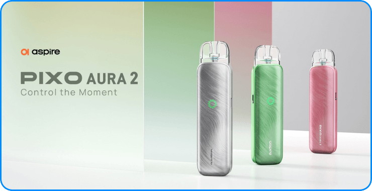 Präsentation des Pixo Aura 2 Vape-Sets.
