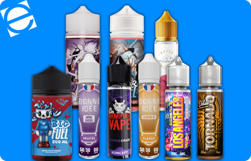 Plusieurs illustrations pour les e-liquides shortfill ou grand format.